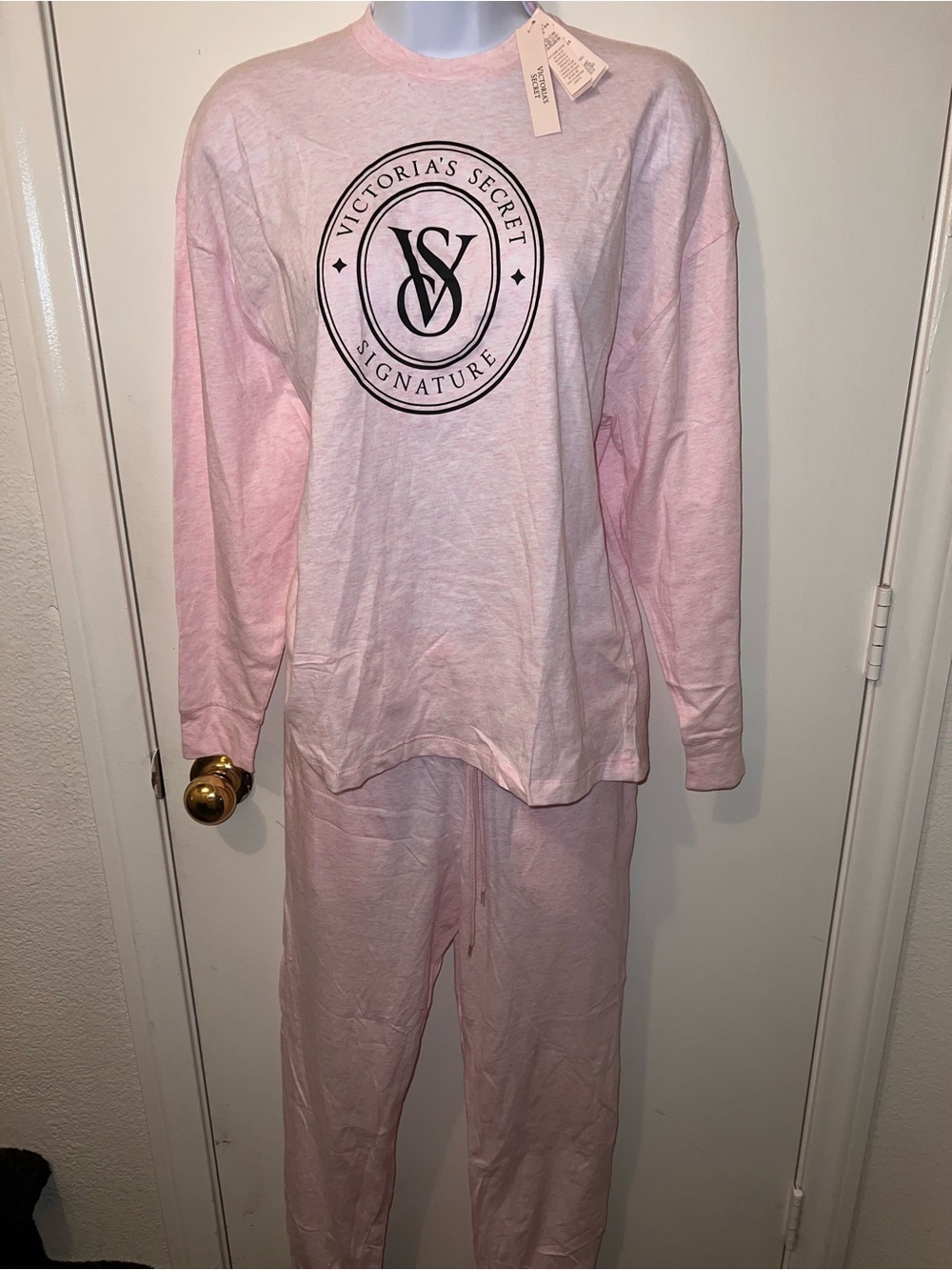 Victoria's Secret Light Pink Pajama Set with Signature Logo
